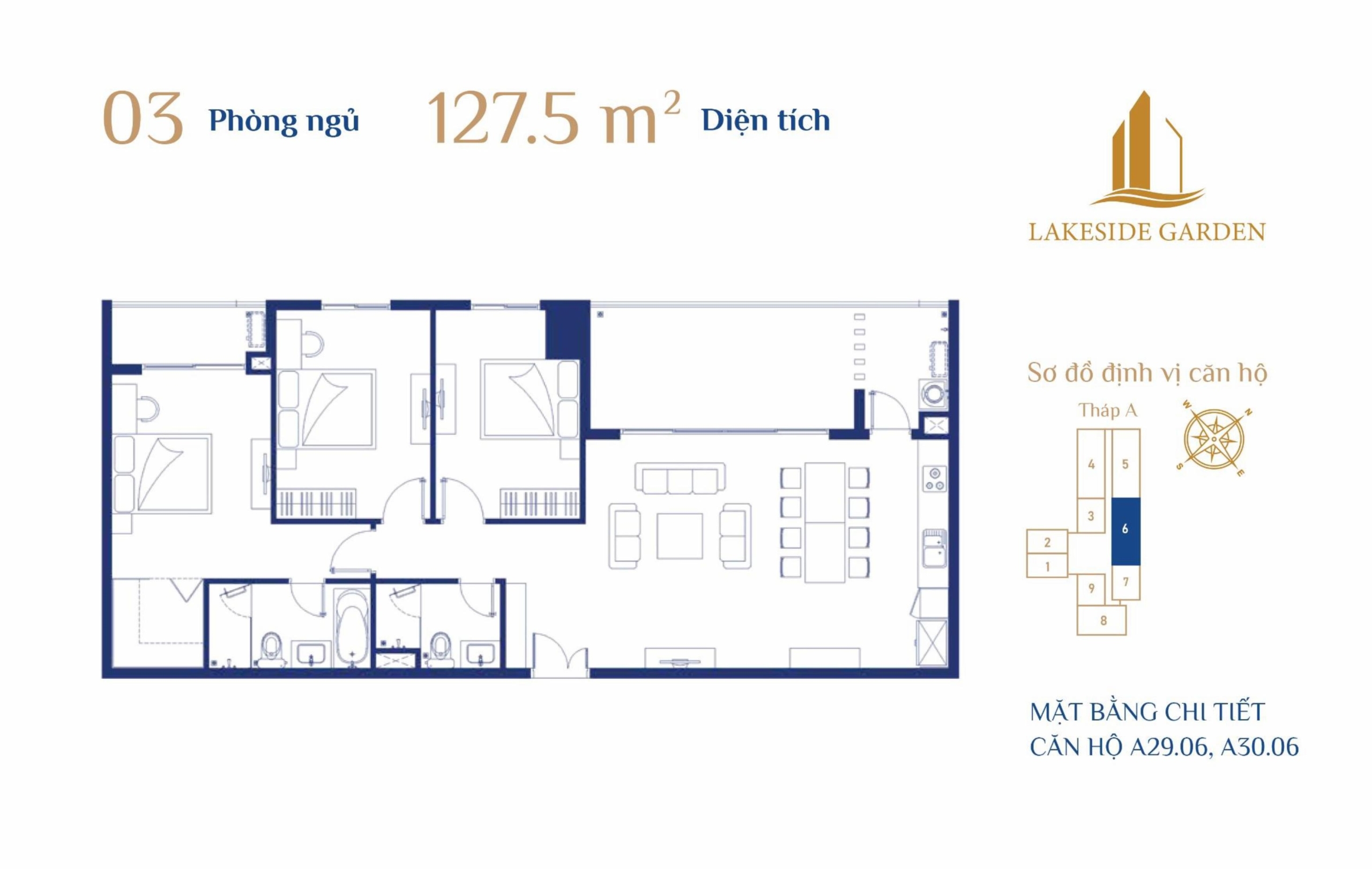 Layout căn hộ 3 phòng ngủ Lakeside Garden Hải Phòng