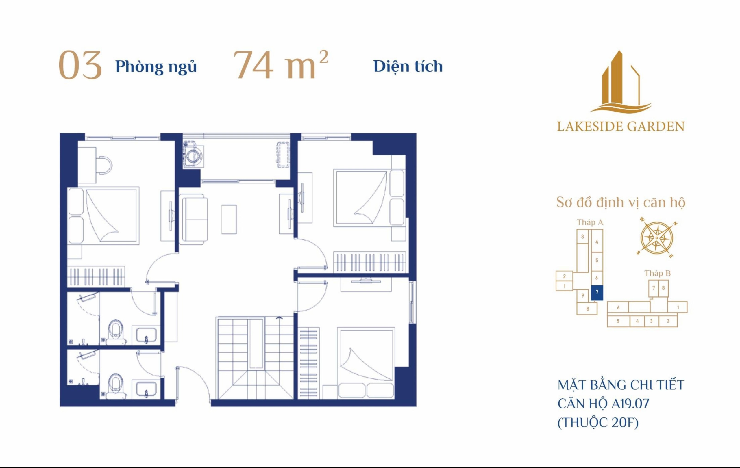 Layout căn hộ 3 phòng ngủ Lakeside Garden Hải Phòng